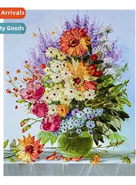 an vase flower cross stch hmade simple full embroidery threa