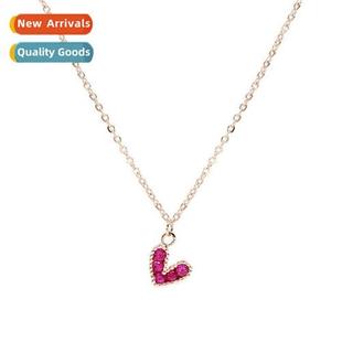 shaped love plated diamd necklace heart red rose silver