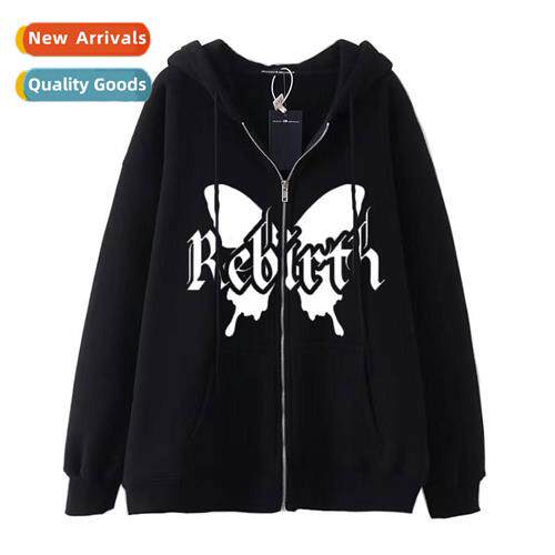 Dark Hip Hop Gothic Harajuku Y2k Butterfly Zipper Hoodie Men