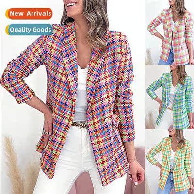 2023 Autumn  Winter New Lg Sleeve Pocket Printed Checkered S