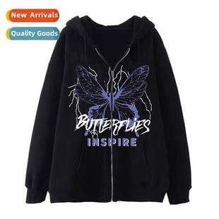 Dark Hip Hop Gothic Harajuku Y2k Butterfly Zipper Hoodie Men