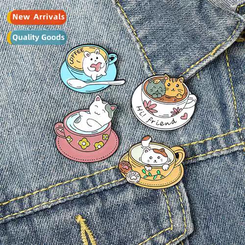 Cute carto cfee cat cfee cup pin alloy baking enamel collar