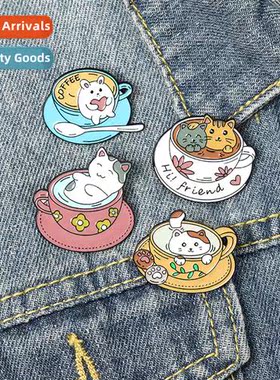 Cute carto cfee cat cfee cup pin alloy baking enamel collar