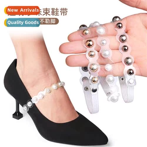 Transparent pearl harness laces high heels anti-fall heel no