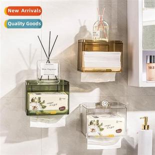 Tissue box wall-mounted hole-free bathroom toilet facial tis