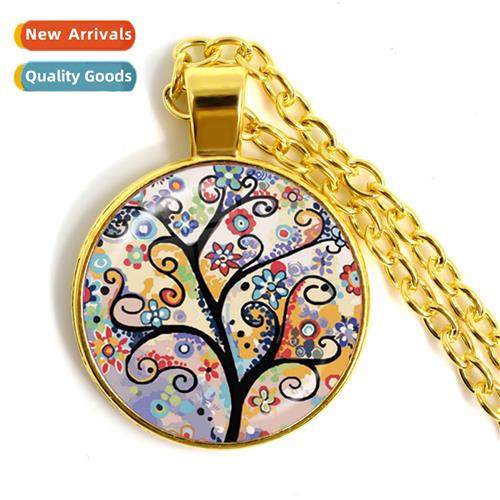 Tree  Life Glass Caboch Statement Necklace and Pendant Jewel