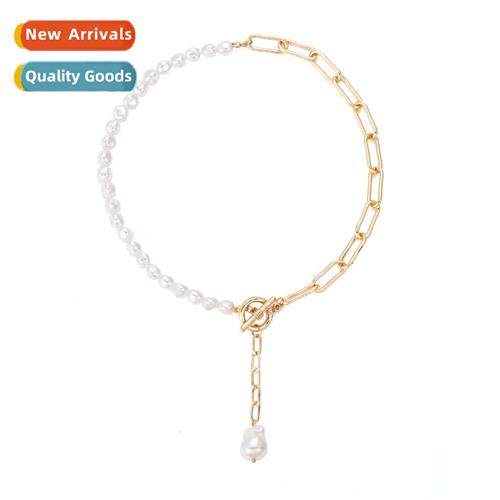 New simple splicing pearl alloy chain necklace retro fashi p
