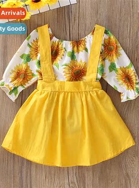 Girls autumn  winter 2019 new n lg-sleeved sunflower flared