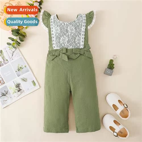 Girls Spring  Autumn 2023 new n fly sleeve lace lace solid c