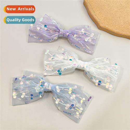 Super fairy double-layer mesh sequins bow hair clips spring