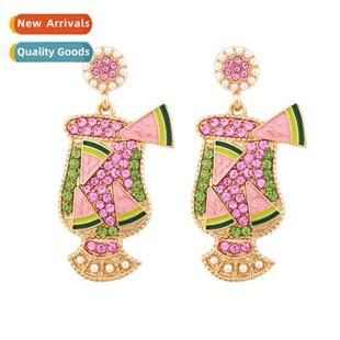 drip diamd watermel Exaggerated cup oil juice earrings alloy