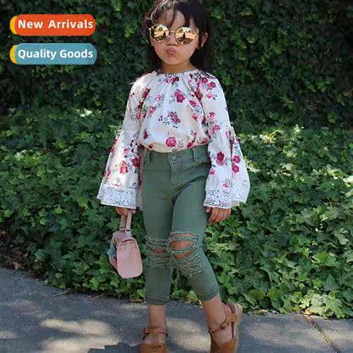 Girls fall  winter  2019 new n flared sleeve floral top + de