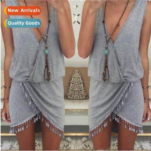 Sexy Womens Deep Tassel Neckline Beach V Dress Beachwear Swi