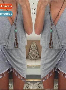 Sexy Womens Deep Tassel Neckline Beach V Dress Beachwear Swi