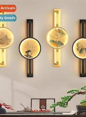 New Chinese wall lamp carving enamel living room background