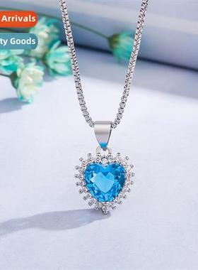 n blue diamd crystal pendant female heart-shaped blue crysta