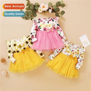 2020 new sunflower fall printing sleeved winter Girls