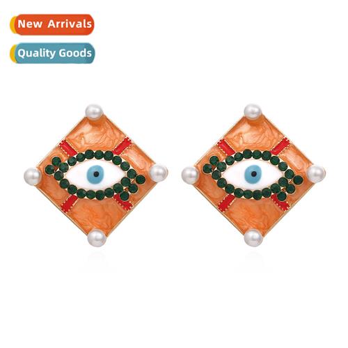 New exaggerated geometric diamd pearl earrings retro fashi d