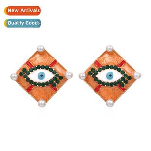 New exaggerated geometric diamd pearl earrings retro fashi d