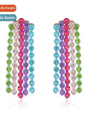New simple tassel earrings retro fashi colorful rhineste ear