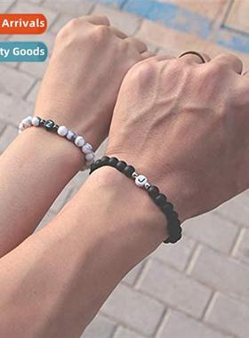 6MM whe turquoise beaded alphabet bracelet mens black froste