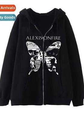 Dark Hip Hop Gothic Harajuku Y2k Butterfly Zipper Hoodie Men