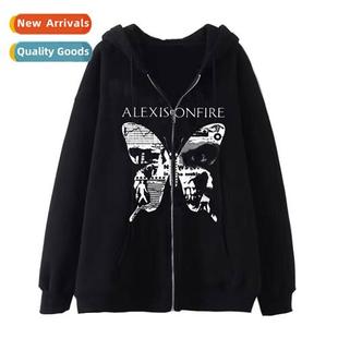 Dark Hip Hop Gothic Harajuku Y2k Butterfly Zipper Hoodie Men