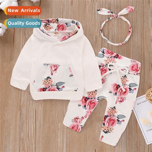 Girls Spring  Autumn 2020 new n big red flower hooded printe