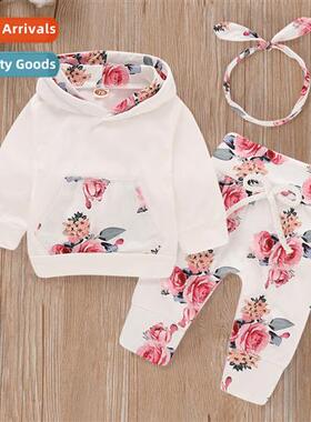 Girls Spring  Autumn 2020 new n big red flower hooded printe
