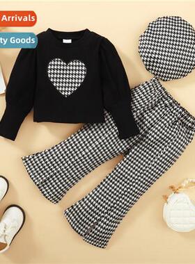 Girls spring  fall  2023 new n love print lg-sleeved top + p