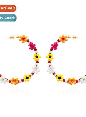 New simple colorful flowers rice beads earrings retro fashi