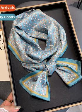 2021 new Korean twill geometric pattern small silk scarf fas