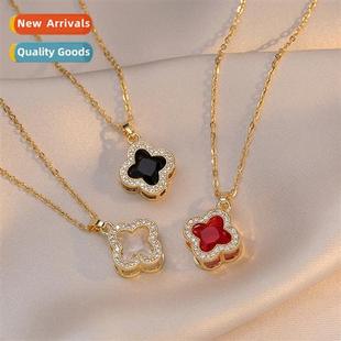 wind lig four set diamd ins cold clover leaf female Necklace