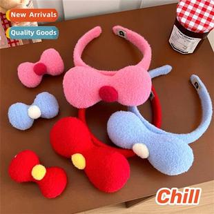 clips headb wind bangs heart girl plush bow sweet Cute