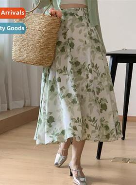 Spring  summer new ink floral bustier temperament draping um