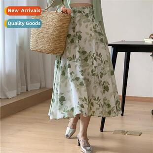 Spring summer new ink floral bustier temperament draping um