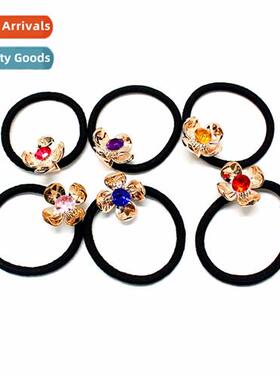 s new retro small flower  ring flowers wh diamds black  rope