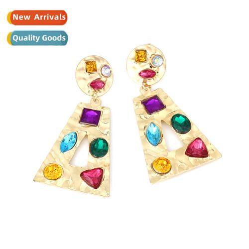 exaggerated geometric folds alloy diamd earrings retro tempe