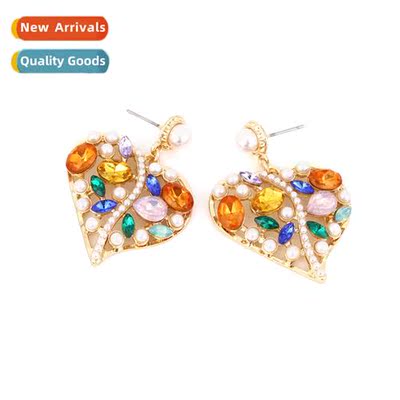 Exaggerated creative colored diamds love earrings retro   ho