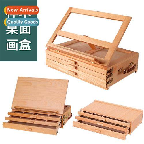 Wooden Easel 3-Layer Pencil Storage Box Paintbrush Cray Pain