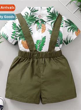 Boys spring  autumn  2022 new n pineapple print top + solid