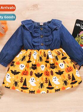 Girls Spring  Autumn 2021 new n denim lg-sleeved Halloween p