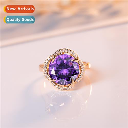 n inlaid amethyst ring female gold color full  diamd zirc am