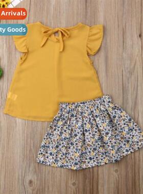 Summer 2019 Childrens 1-5Y Kids Set Yellow Chiff Top + Flora