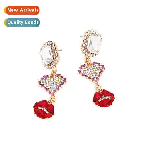 ZA cute fashi super flash color diamd love lips earrings per
