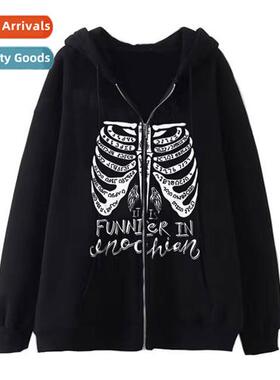 Dark wind hip-hop gothic Harajuku Y2k skelet zipper hoodie m