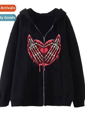 Dark wind hip-hop gothic Harajuku Y2k skelet zipper hoodie m