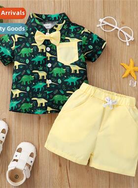 Boys spring  autumn  2022 new n short-sleeved dinosaur print