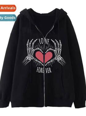 Dark wind hip-hop gothic Harajuku Y2k skelet zipper hoodie m