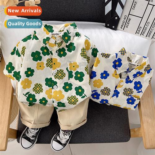 Middle  small children in  summer new boys small floral shir